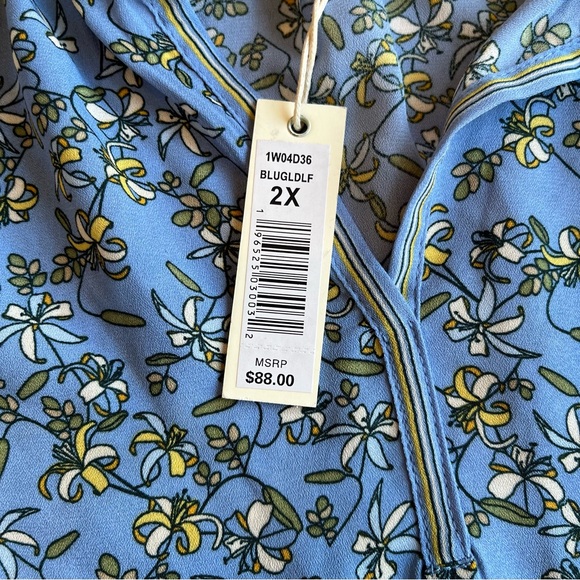 Max Studio 2X Top NWT NEW Micro Floral Top Blue Blouse Loose Cottagecore Peasant - Picture 7 of 12